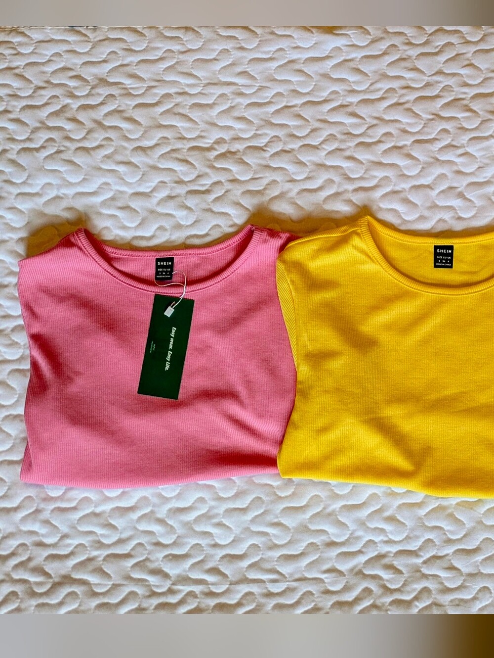 Bright Yellow & Pink Ribbed Crop Tee Duo